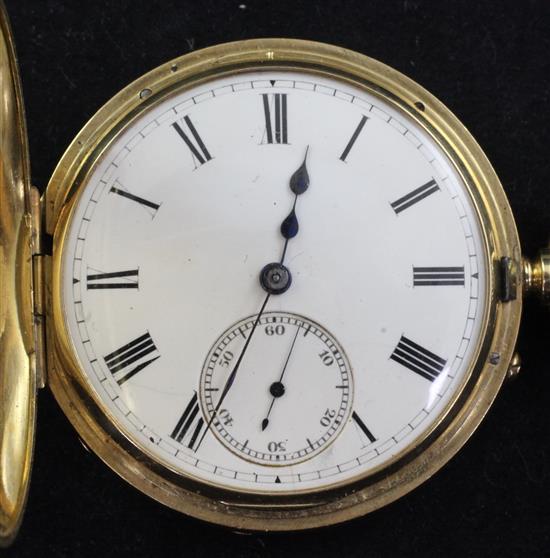 A late Victorian 18ct gold keyless lever half hunter pocket watch by Dent,